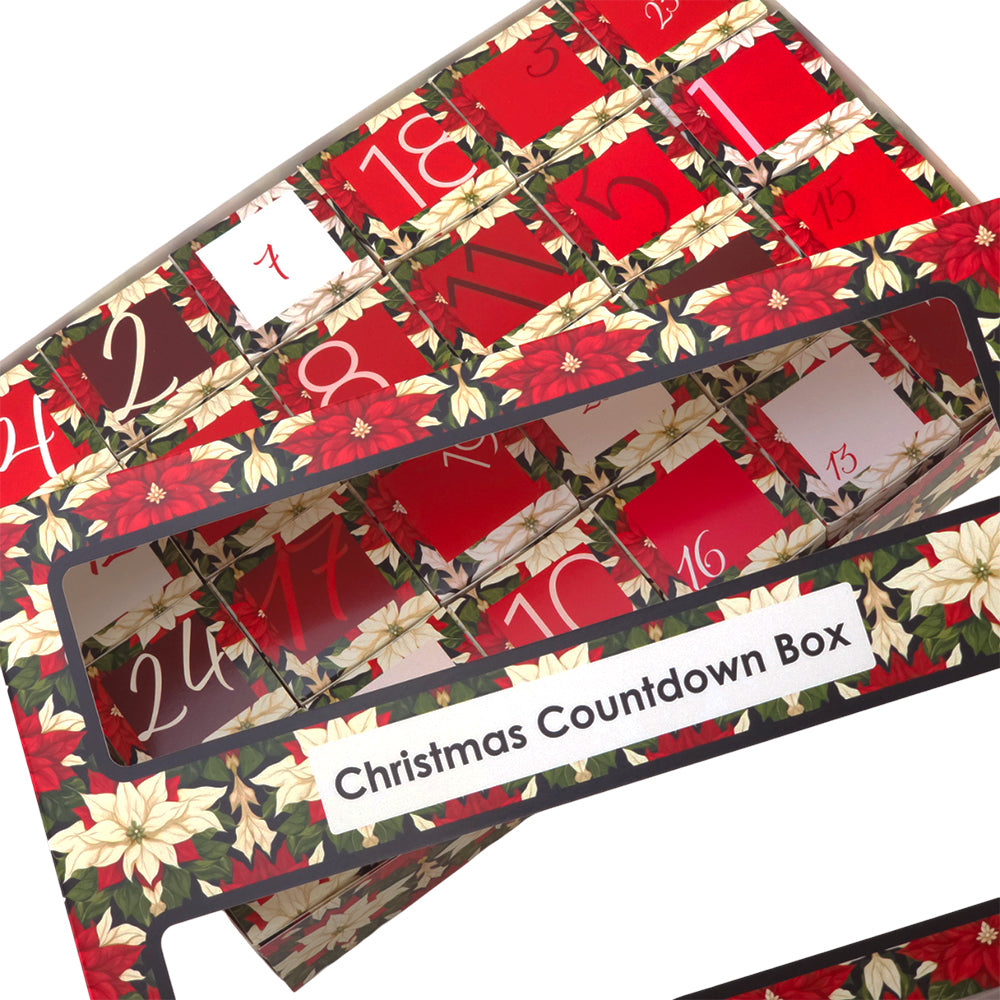 Advent Calendar Making Kit | 24 Cube Boxes & Outer Box | Abstract Poinsettia