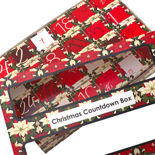 Advent Calendar Making Kit | 24 Cube Boxes & Outer Box | Abstract Poinsettia