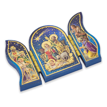 Wooden Nativity Triptych with Gold Foil | Faith Magnet | Cracker Filler