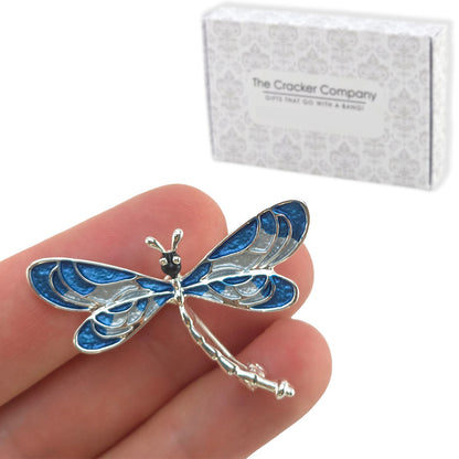 Blue Dragonfly Brooch | Silver Plated | Little Gift for Ladies | Cracker Filler