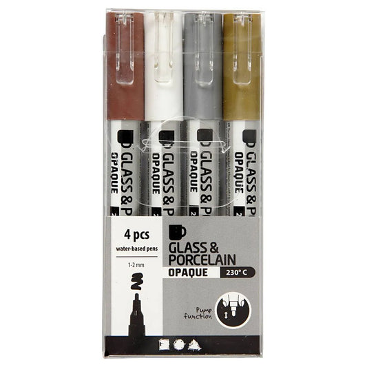 Metallic Mix | Opaque Glass & Porcelain Paint Pens | 4 Pack | Cure at 230 Degrees