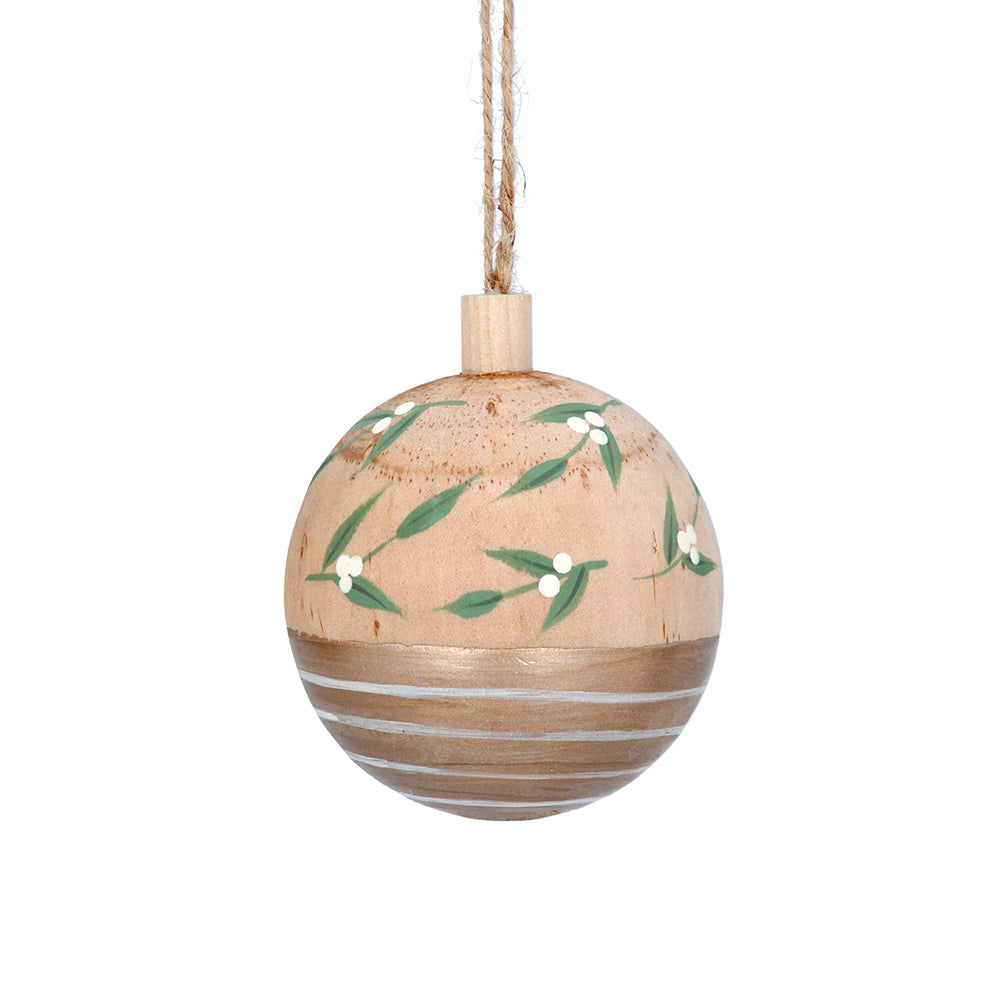 Wooden Mistletoe Bauble | Gold | 6cm | Gisela Graham | Christmas Decoration