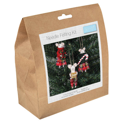Tartan Mice Trio | Needle Felting Kit | Complete Christmas Craft Kit