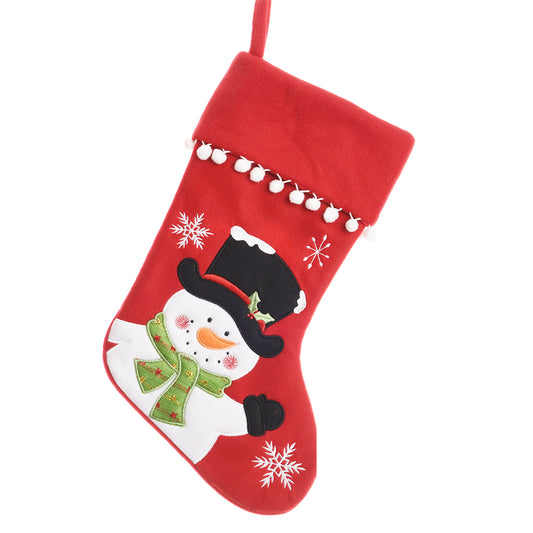 Snowman | 40cm Christmas Character Fabric Stocking with Pom Pom Trim