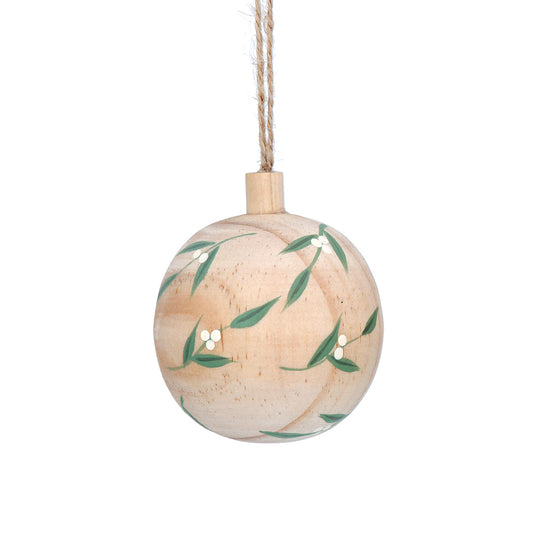 Wooden Mistletoe Bauble | Natural | 6cm | Gisela Graham | Christmas Decoration