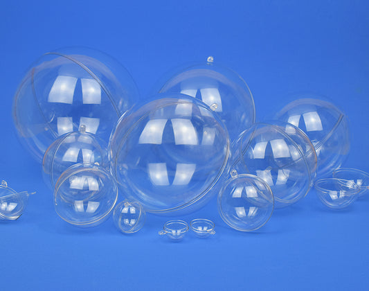 6 Two-Part 40mm Fillable Transparent Plastic Christmas Bauble Ornaments
