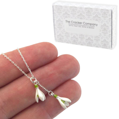 White Snowdrop Silver Plated Necklace | Little Gift | Cracker Filler