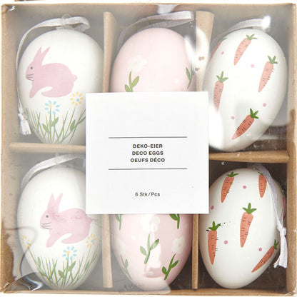 White & Pink | 6cm Hanging Easter Egg Tree Ornaments | Pack of 6