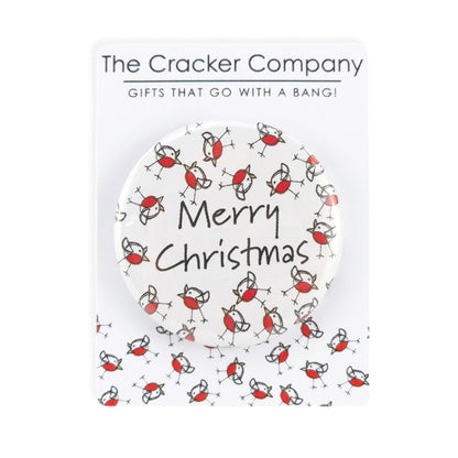 Chirpy Robin | Merry Christmas | 38mm Pin Badge | Mini Gift | Cracker Filler