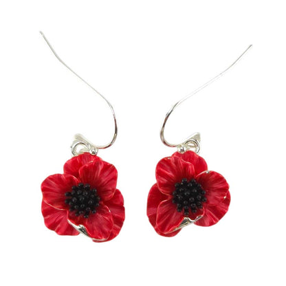 Red Poppy |  Silver Plated Drop Earrings | Little Gift | Cracker Filler