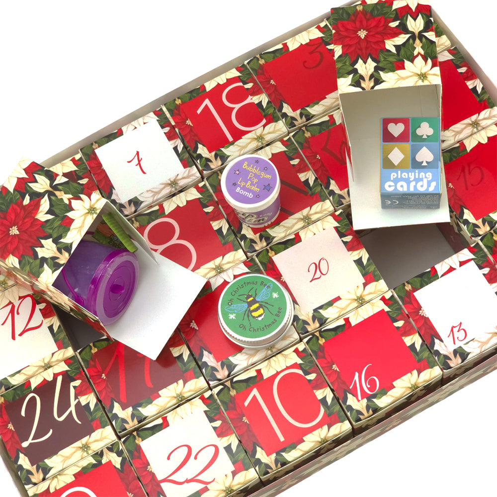 Advent Calendar Making Kit | 24 Cube Boxes & Outer Box | Abstract Poinsettia