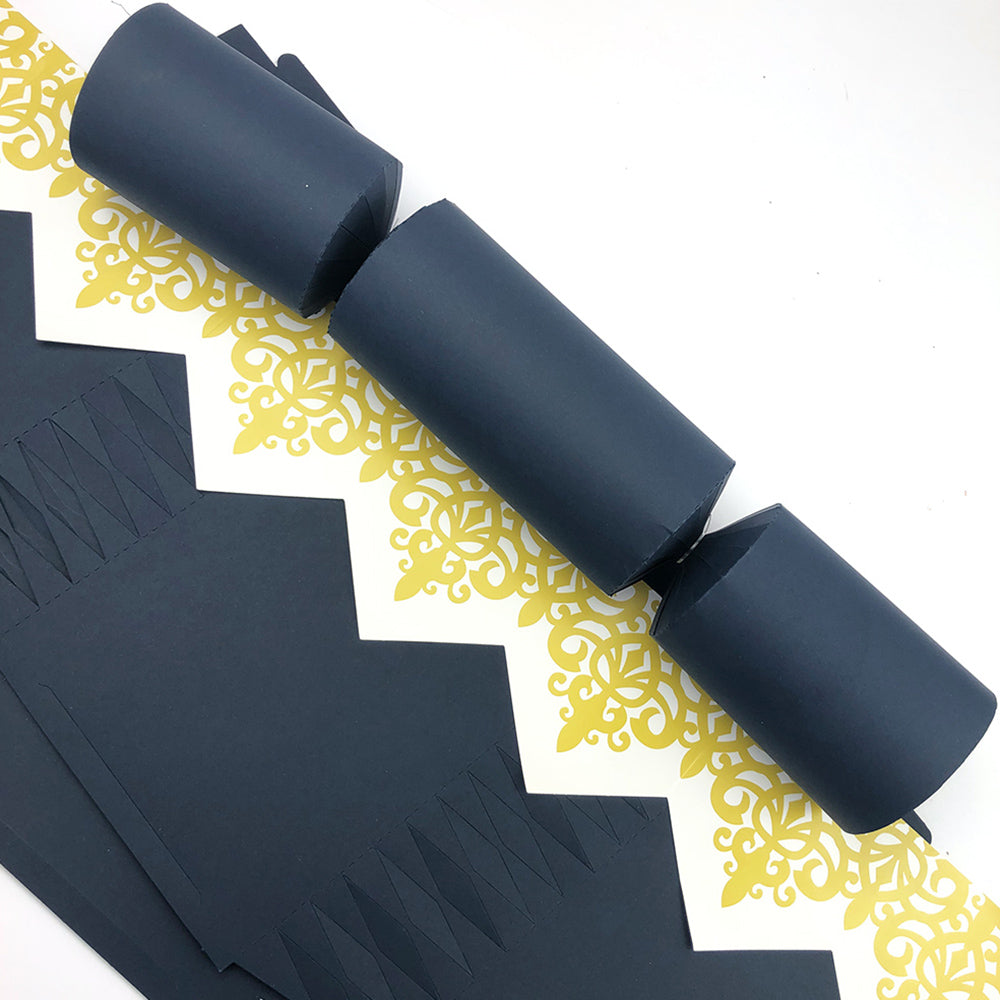 Golden Glitter | Bowfabulous Cracker Making Kit | Makes 8 Large Navy Blue Crackers