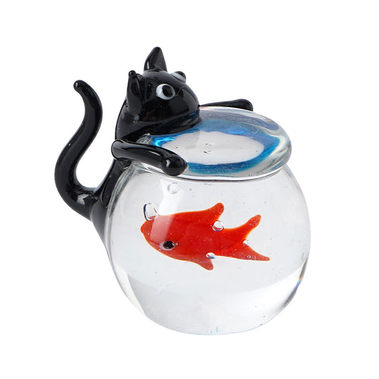 Mini Glass Black Cat & Fishbowl Ornament | Little Gift | Cracker Filler