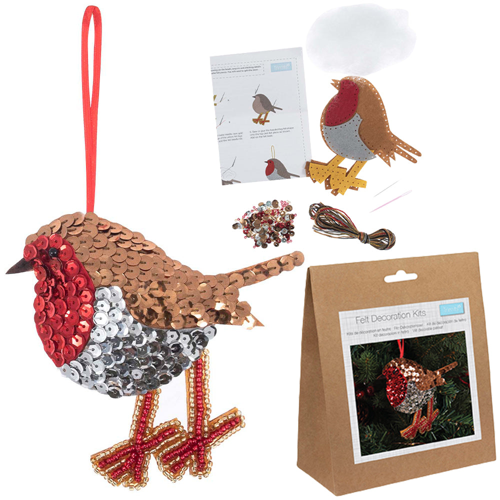 Robin | Felt, Sequin & Bead Sewing Kit | Christmas Ornament Craft