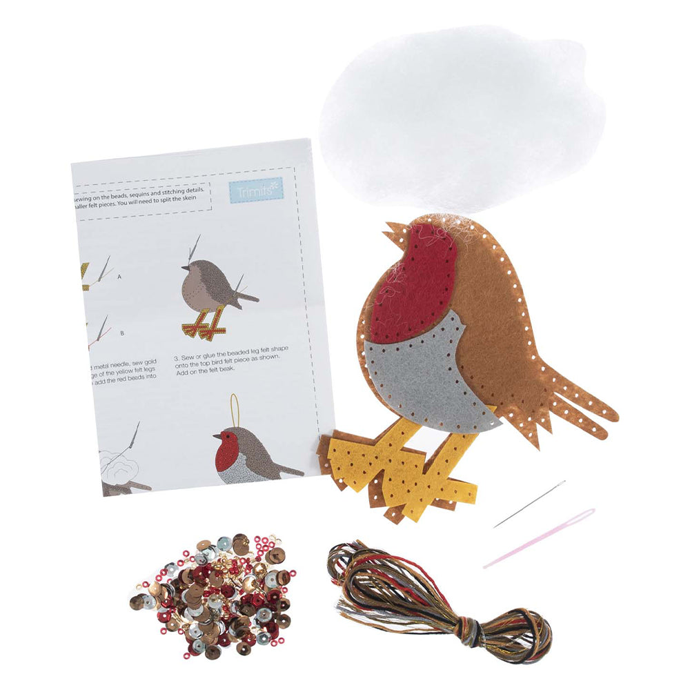 Robin | Felt, Sequin & Bead Sewing Kit | Christmas Ornament Craft