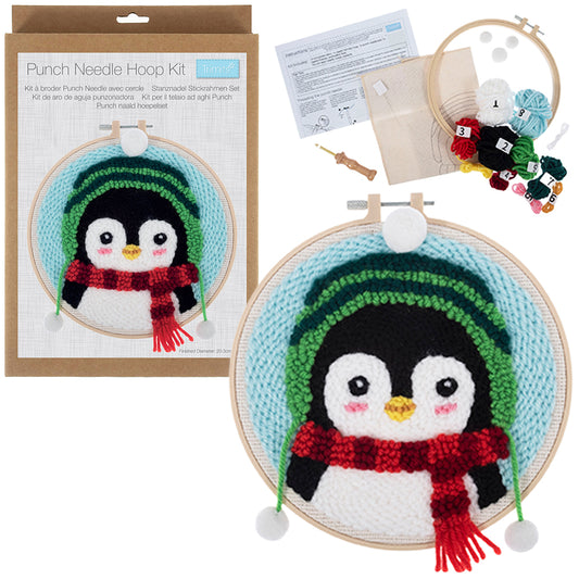 Christmas Penguin Hoop | Embroidery & Punch Needle Craft Kit | Boxed Set