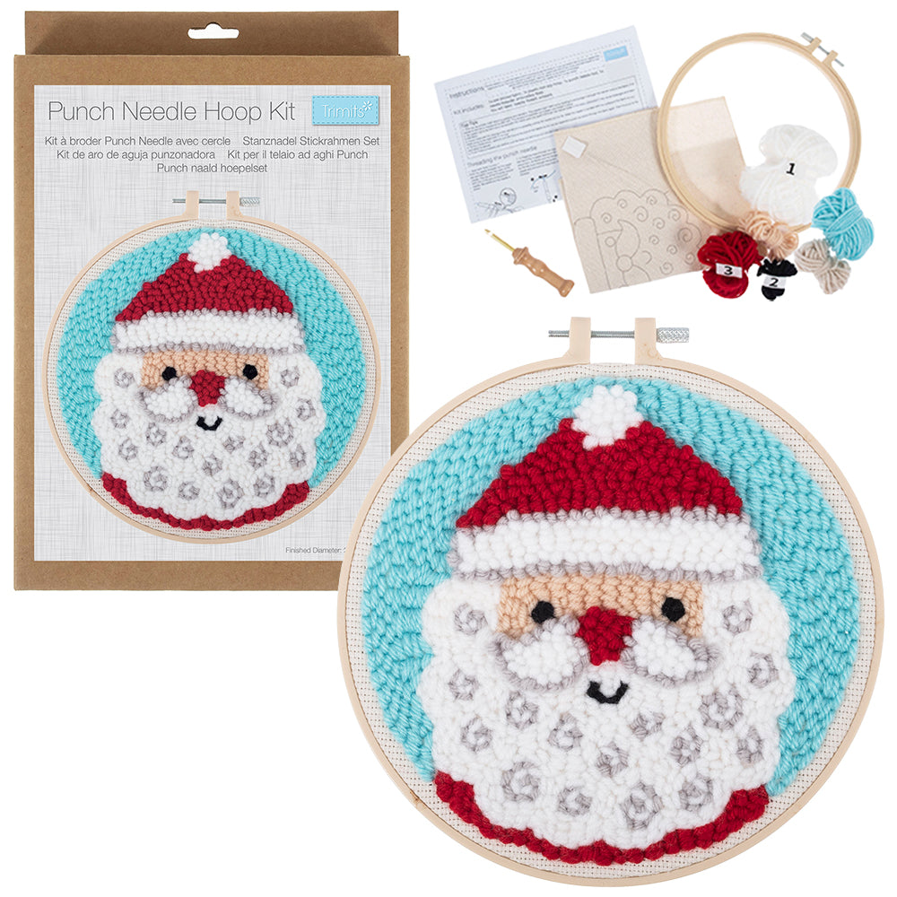 Father Christmas Hoop | Embroidery & Punch Needle Craft Kit | Boxed Set