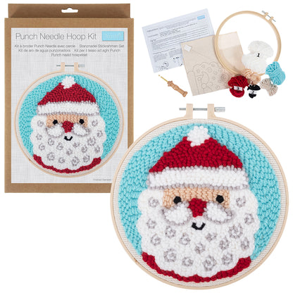 Father Christmas Hoop | Embroidery & Punch Needle Craft Kit | Boxed Set