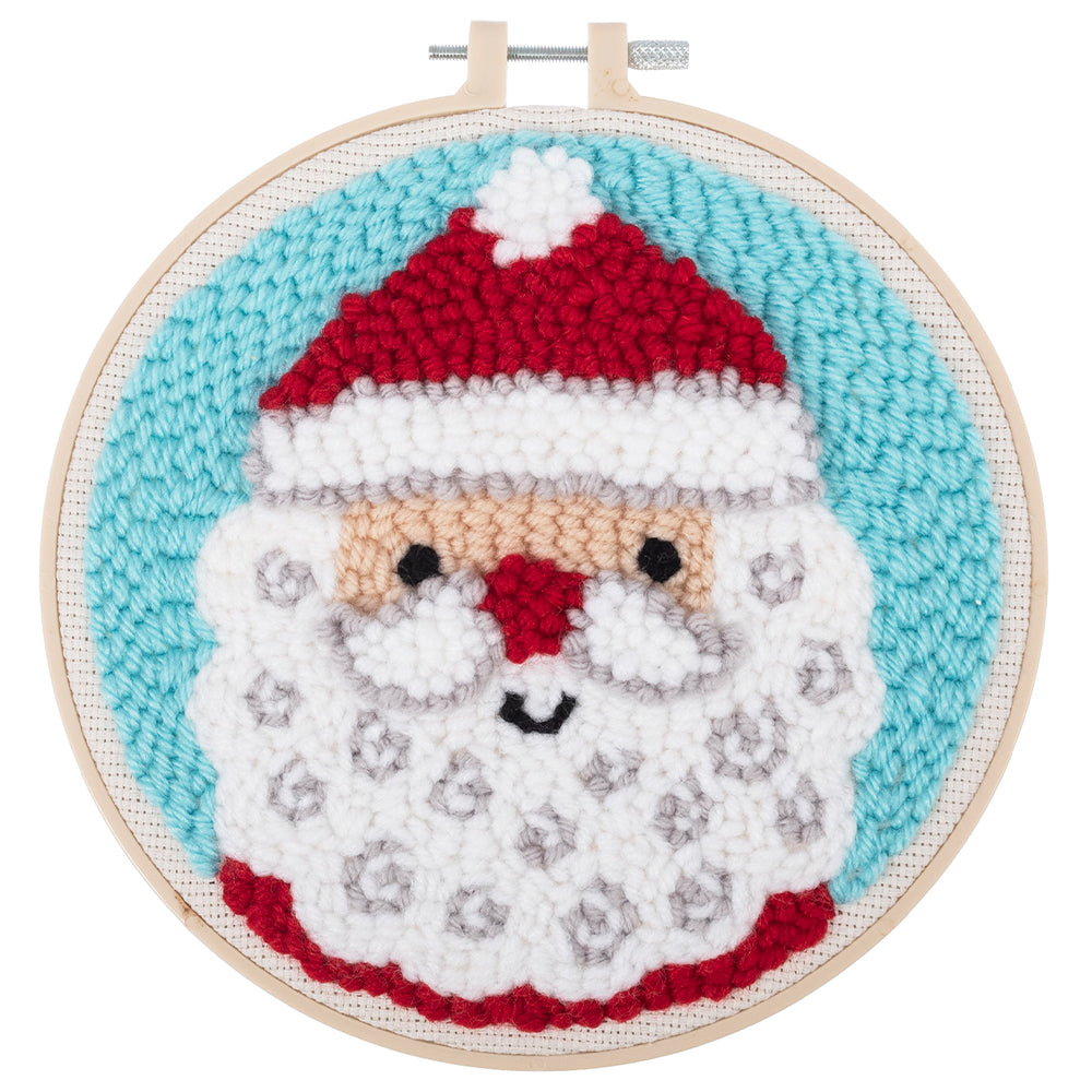 Father Christmas Hoop | Embroidery & Punch Needle Craft Kit | Boxed Set