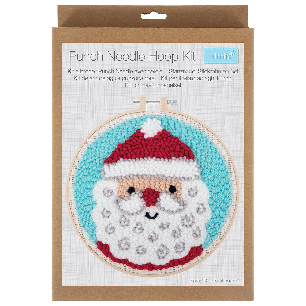Father Christmas Hoop | Embroidery & Punch Needle Craft Kit | Boxed Set