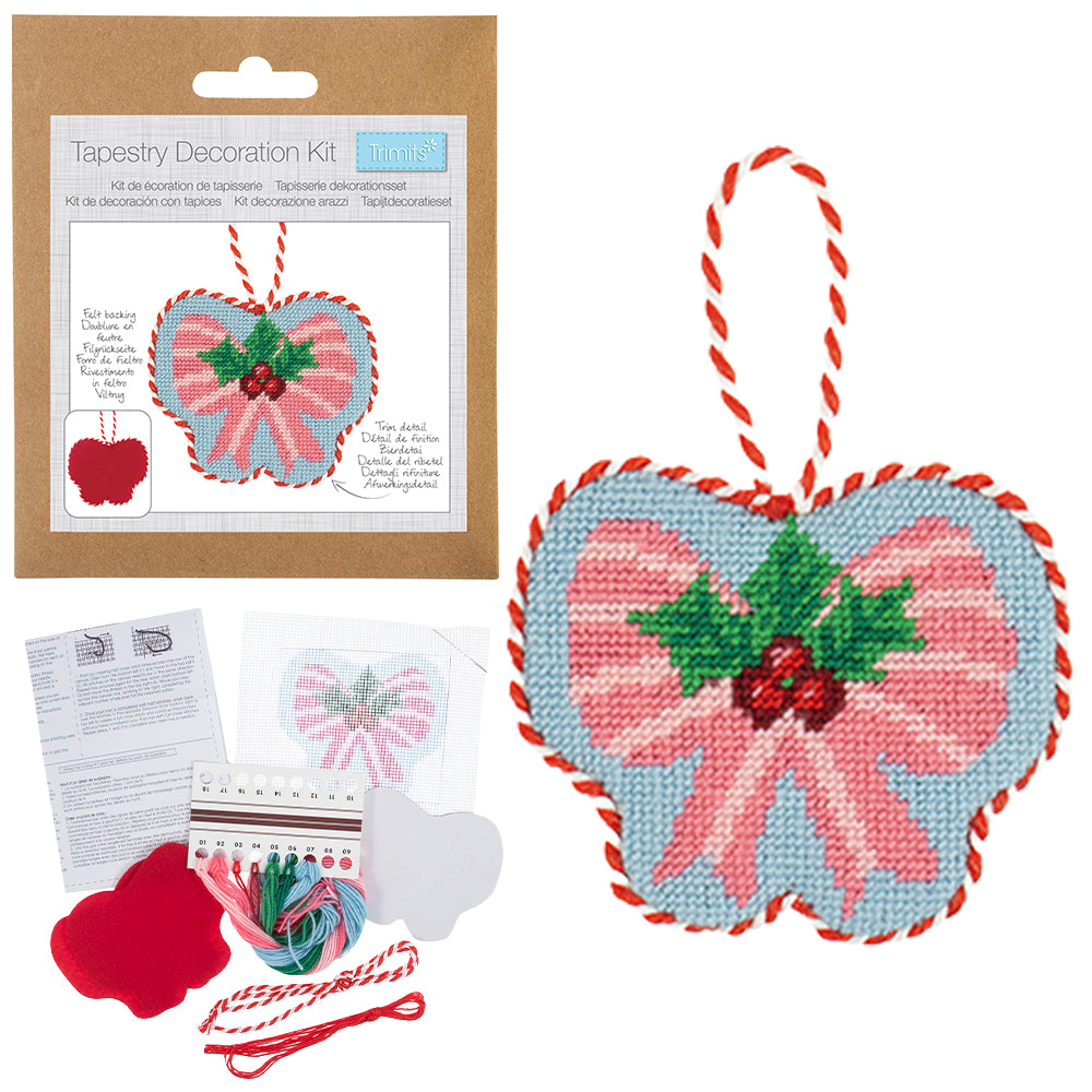 Christmas Bow Ornament | Half Stitch Tapestry Decoration Kit | 14.5cm Wide