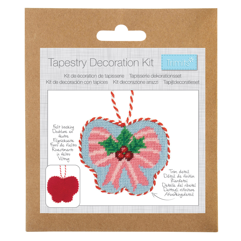 Christmas Bow Ornament | Half Stitch Tapestry Decoration Kit | 14.5cm Wide