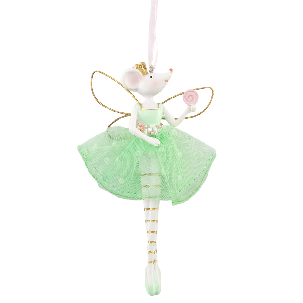 Pastel Green Fairy Mouse | Christmas Tree Decoration | 14cm Tall | Gisela Graham