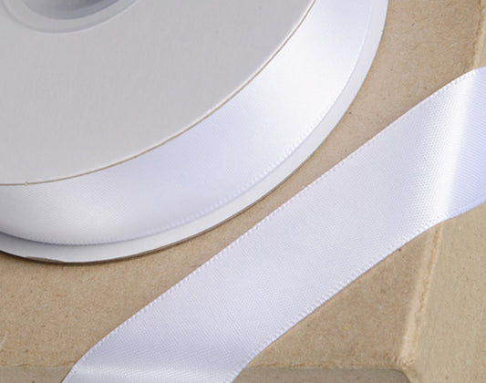 25m White 15mm Wide Satin Ribbon for Crafts