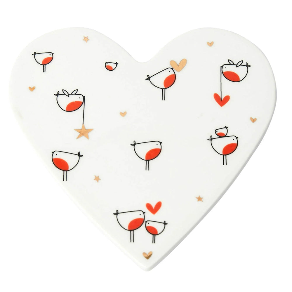 Christmas Robin | Porcelain Heart Coaster Gift