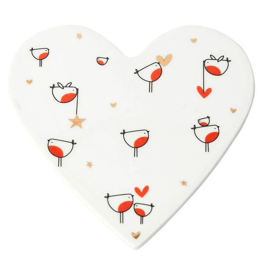 Christmas Robin | Porcelain Heart Coaster Gift
