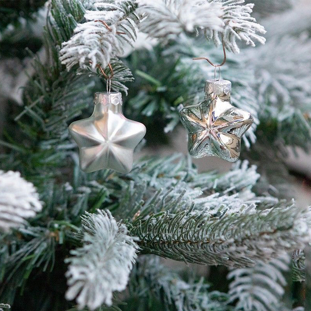 4cm 12 Glass Silver Star Shaped Baubles | Christmas Tree Decorations