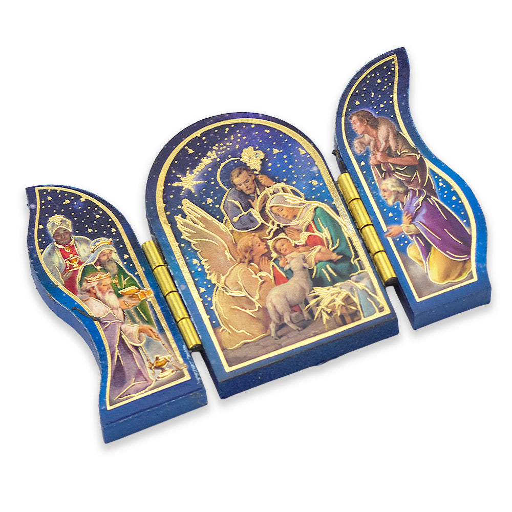 Wooden Nativity Triptych with Gold Foil | Faith Magnet | Cracker Filler
