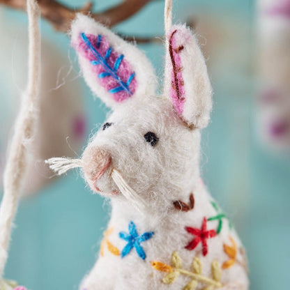 Easter Bunny | Felt Embroidered Hanging Ornament | Fair Trade | 8cm Tall