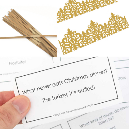 Adjustable Cracker Hats, Snappy Strips & Jokes for 12 DIY Crackers | Generic, Christmas or Birthday Jokes