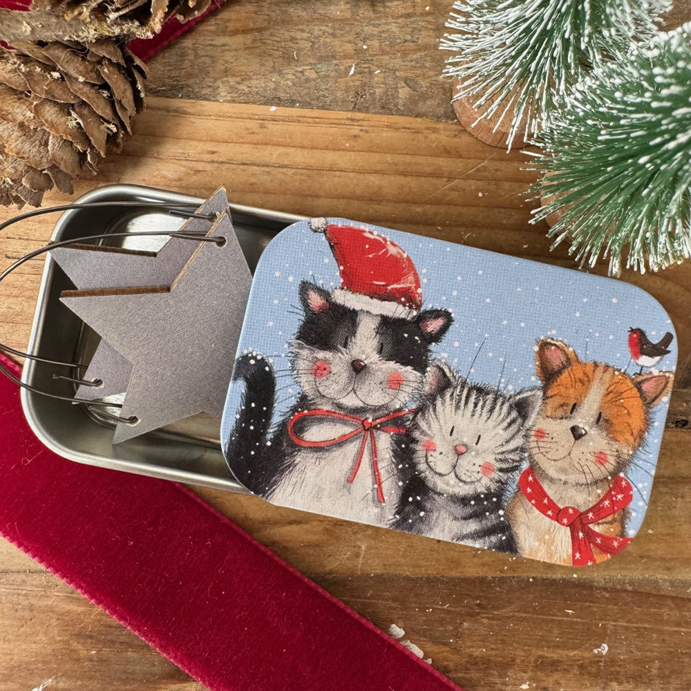 Christmas Cats | Little Slide Shut Tin to Fill | Cracker Filler Gift