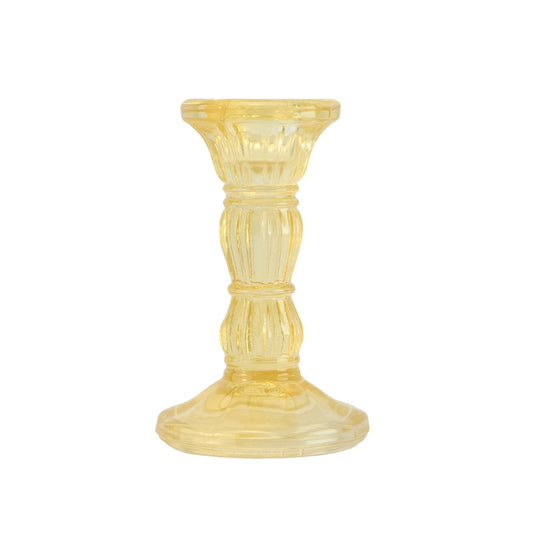 Pastel Yellow | 10.5cm Tall | Moulded Glass Candlestick | Gisela Graham