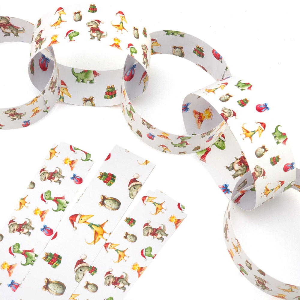 30 Reusable Christmas Paper Chains | Christmas Dinosaur | No Glue Needed | 2.5m