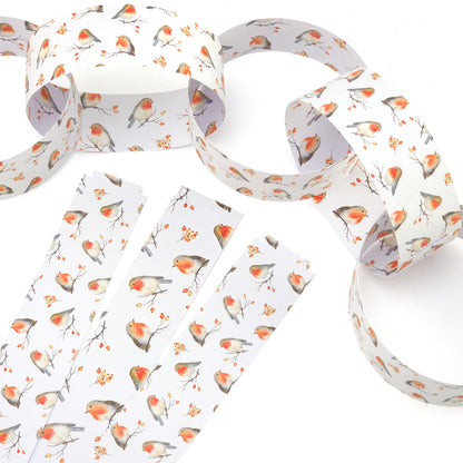 30 Reusable Christmas Paper Chains | Watercolour Robin | No Glue Needed | 2.5m