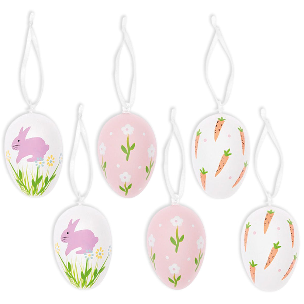 White & Pink | 6cm Hanging Easter Egg Tree Ornaments | Pack of 6