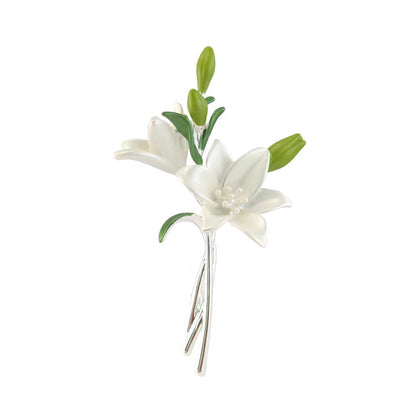 Lily Spray Brooch | Pearlescent White | Silver Plated | Cracker Filler Gift