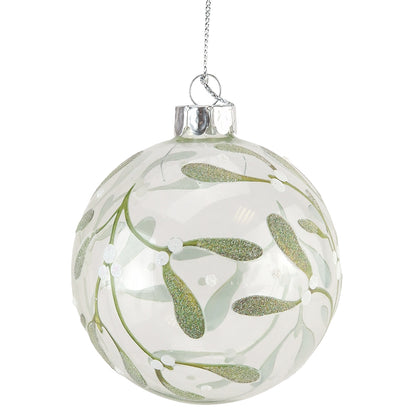 Lovely Mistletoe | Glass Glittered Christmas Tree Bauble | 8cm | Gisela Graham