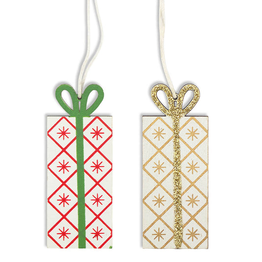 Tall Christmas Present Hanging Wooden Ornament | Single | 7.5cm | Little Gift | Cracker Filler