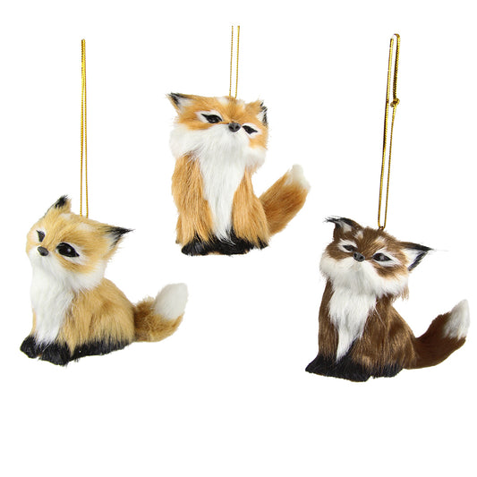 Single 7cm Faux Fur Fox Christmas Tree Bauble Ornament | Gisela Graham