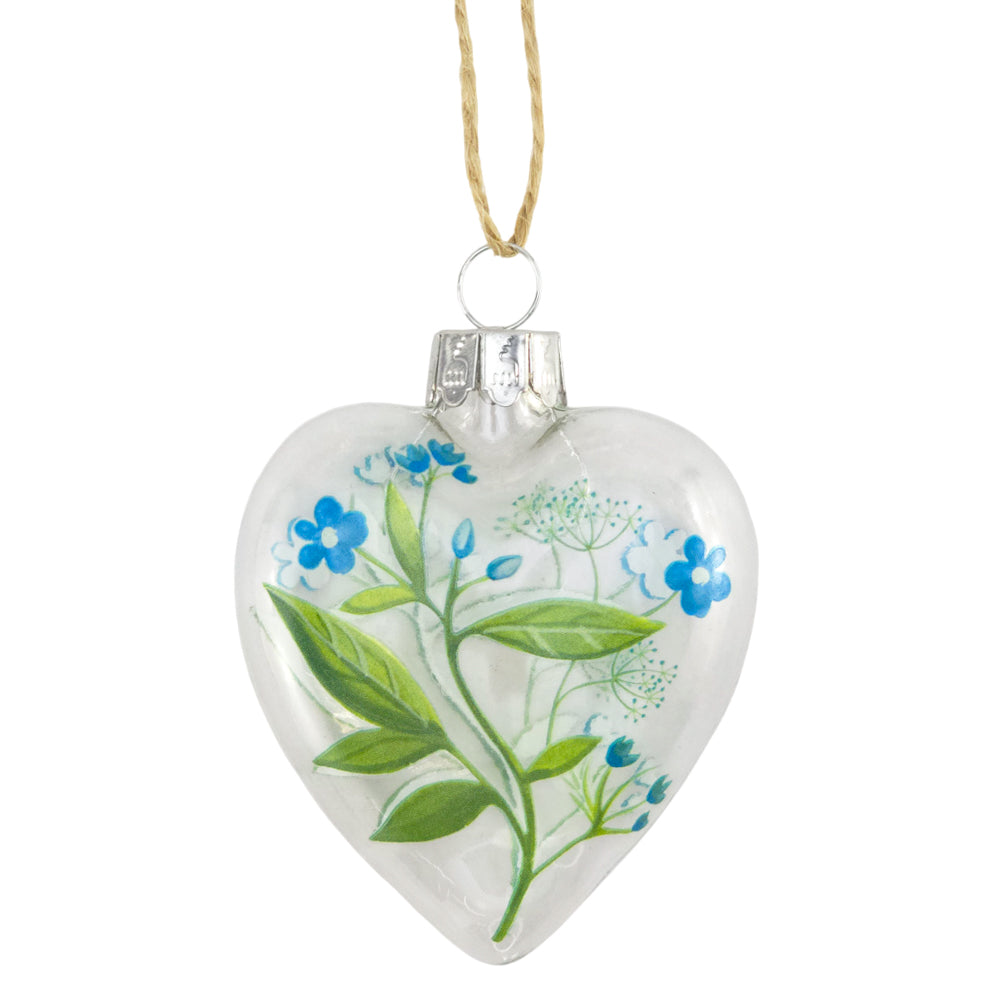 Forget Me Not | Glass Heart Hanging Ornament | 7cm Tall | Gisela Graham