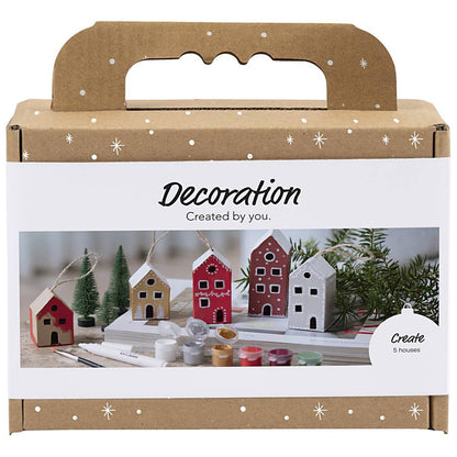 Bright Christmas Houses | Makes 5 Hanging Christmas Tree Decorations | Craft Kit