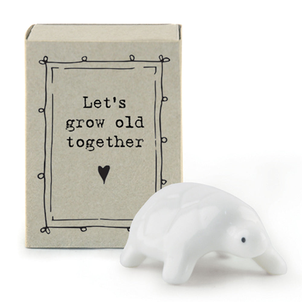 Let's Grow Old Together Matchbox | Ceramic Tortoise | Cracker Filler | Mini Gift