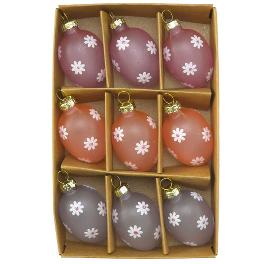 Pretty Daisies | Pastel Glass Hanging Easter Egg Ornaments | 9 Pieces | 4cm Tall