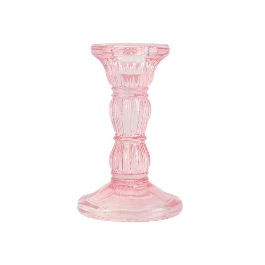 Pastel Pink | 10.5cm Tall | Moulded Glass Candlestick | Gisela Graham