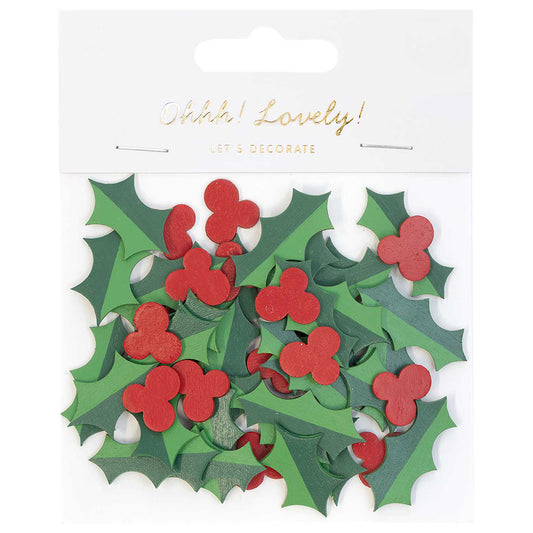 Holly & Berries | Wooden Papercraft Embellishments | 3cm Long | 48 Pieces