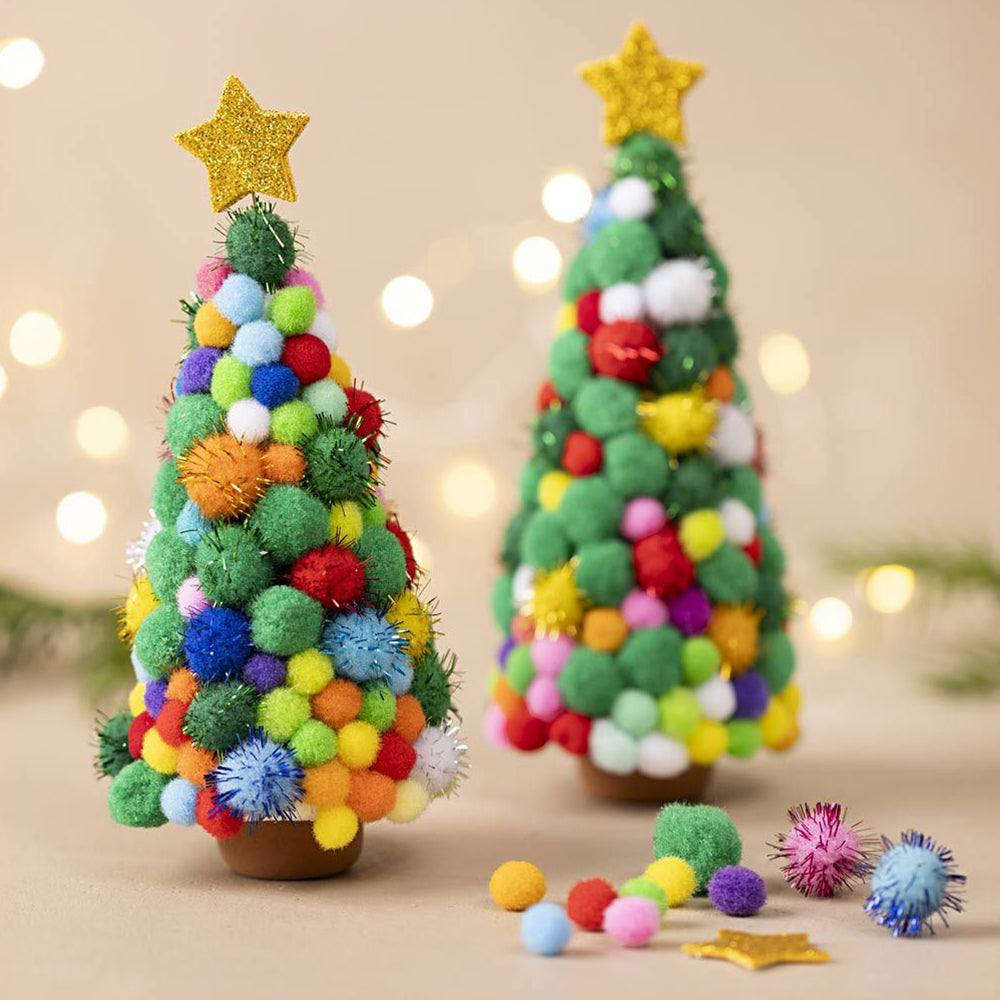 Pom Pom Christmas Trees | Makes 2 Freestanding Ornaments | Kids Craft Kit